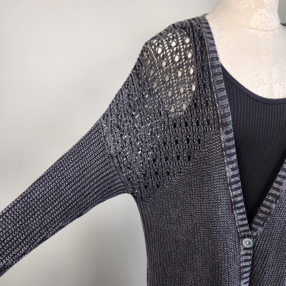 Y2K Charcoal Crochet Knit Cardigan Sweater Whimsigoth Dark Fairy Size M Witchy - Picture 5 of 16